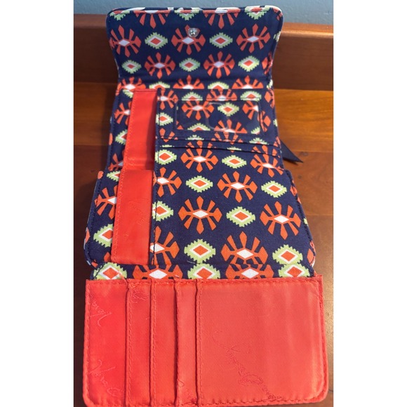 Vera‎ Bradley Trifold Wallet Quilted Cotton Navy Orange Floral Pattern - Picture 4 of 5